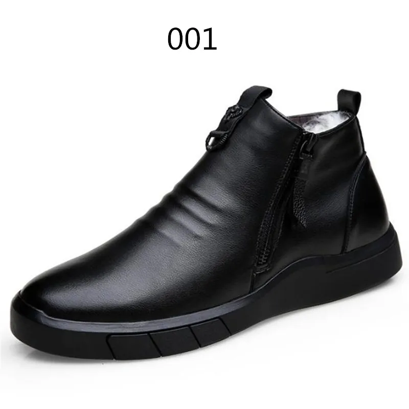Легкая мягкая удобная зимняя обувь мужские шерстяные ботинки повседневные Нескользящие ботинки на плоской подошве мужские ботинки натуральная кожа ботинки - Цвет: black 001