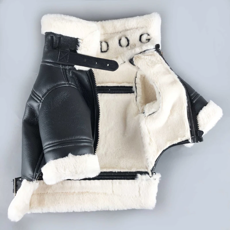 Брендовая новая зимняя куртка для собак, теплая кожаная куртка для собак, меховой воротник, флисовая подкладка, плюшевый костюм для пуделя, бульдога