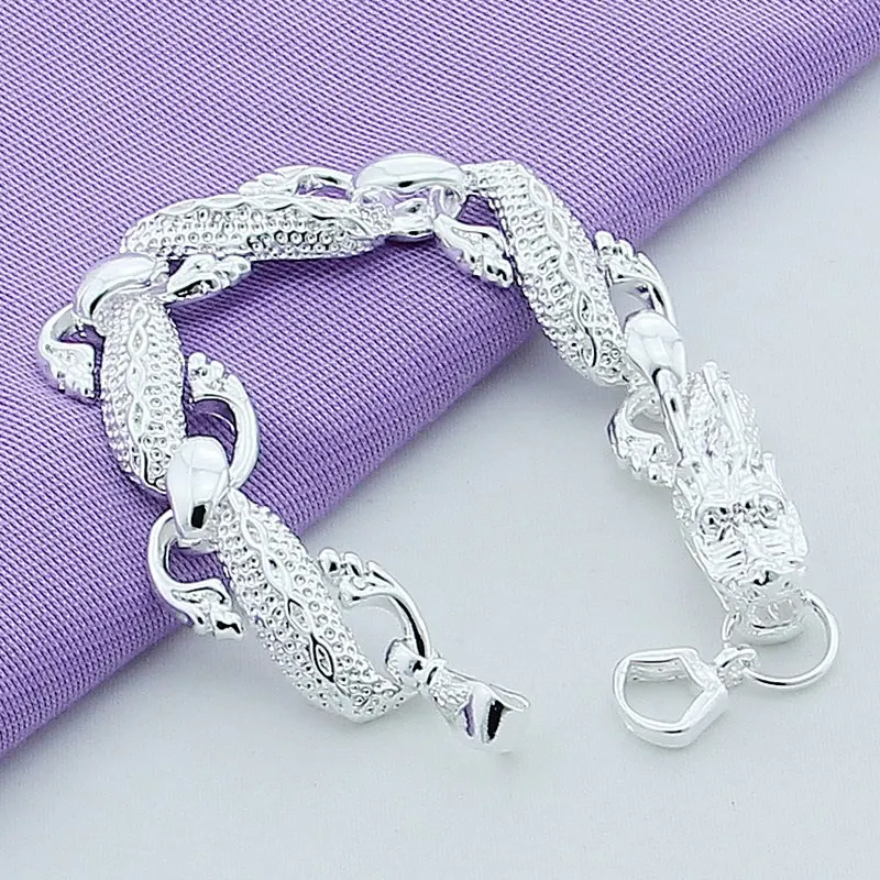Metal Bracelet 925 Sterling Silver Chinese Dragon Chain for Men