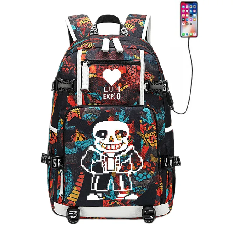 Игра «Undertale», рюкзак с черепом, USB порт, рюкзак, сумка со змеиным узором, школьники подростки, школьные сумки, дорожная сумка на плечо, сумка для ноутбука
