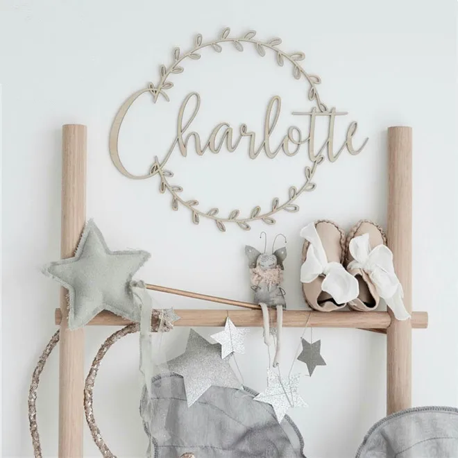 

Personalized Wooden Name Sign Custom Wreath Round Hoop Sign Baby Shower Wedding Birthday Party Decoration Kids Room Decor