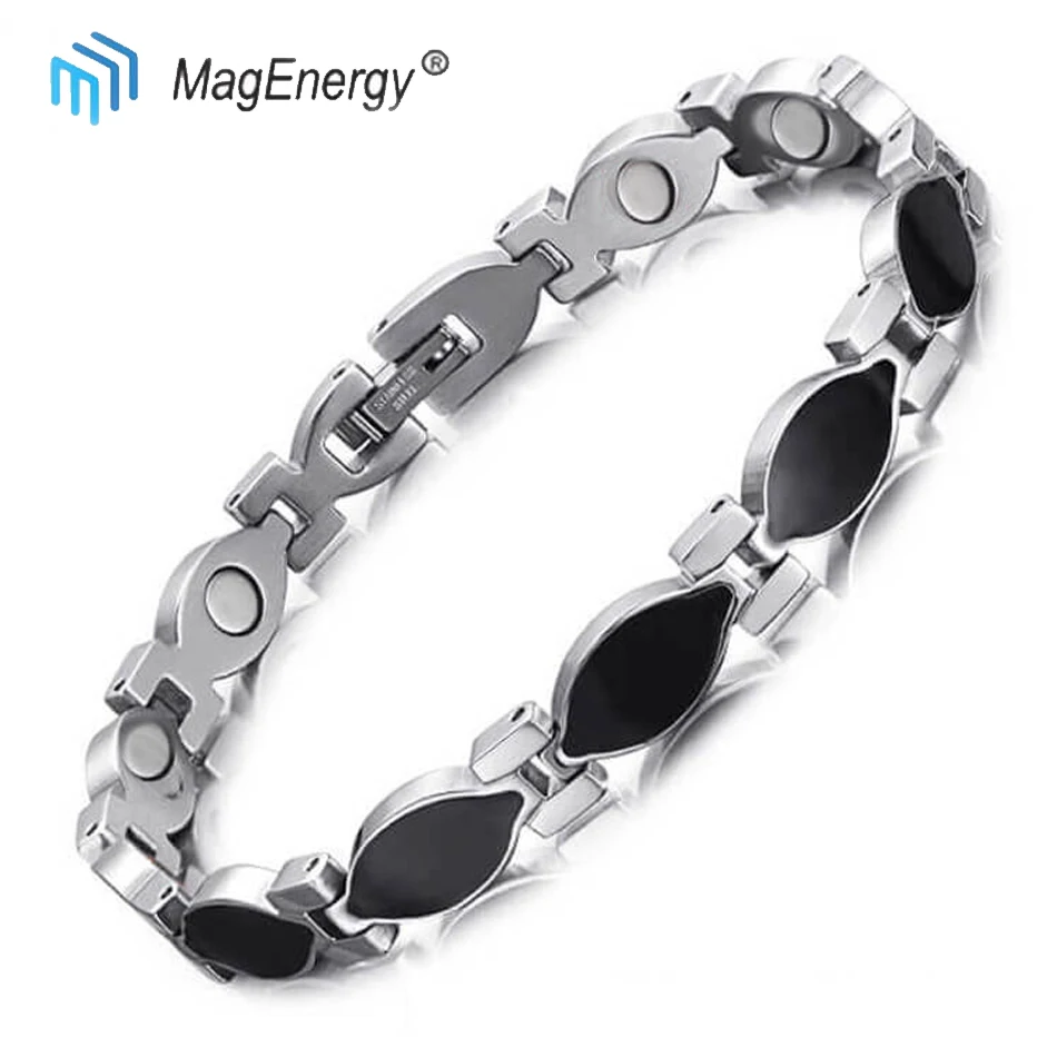 MagEnery элегантный магнитный браслет для женщин с черной эмалью лечебный браслет ювелирные изделия сильная Магнитная терапия преимущества для артрита