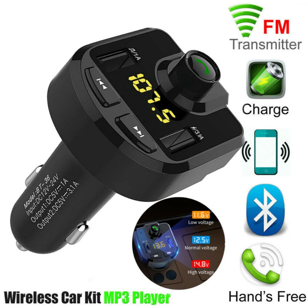 Fm-передатчик Bluetooth 5,0 Автомобильный MP3-плеер адаптер батарея напряжение снижение шума TF карта Hands-free Dual USB зарядное устройство