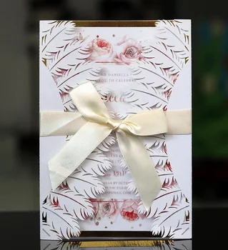 

50pcs Fancy white hollow plant pattern and leafs Invitation Card Greeting Card Customize Business With RSVP Card Party Supplies