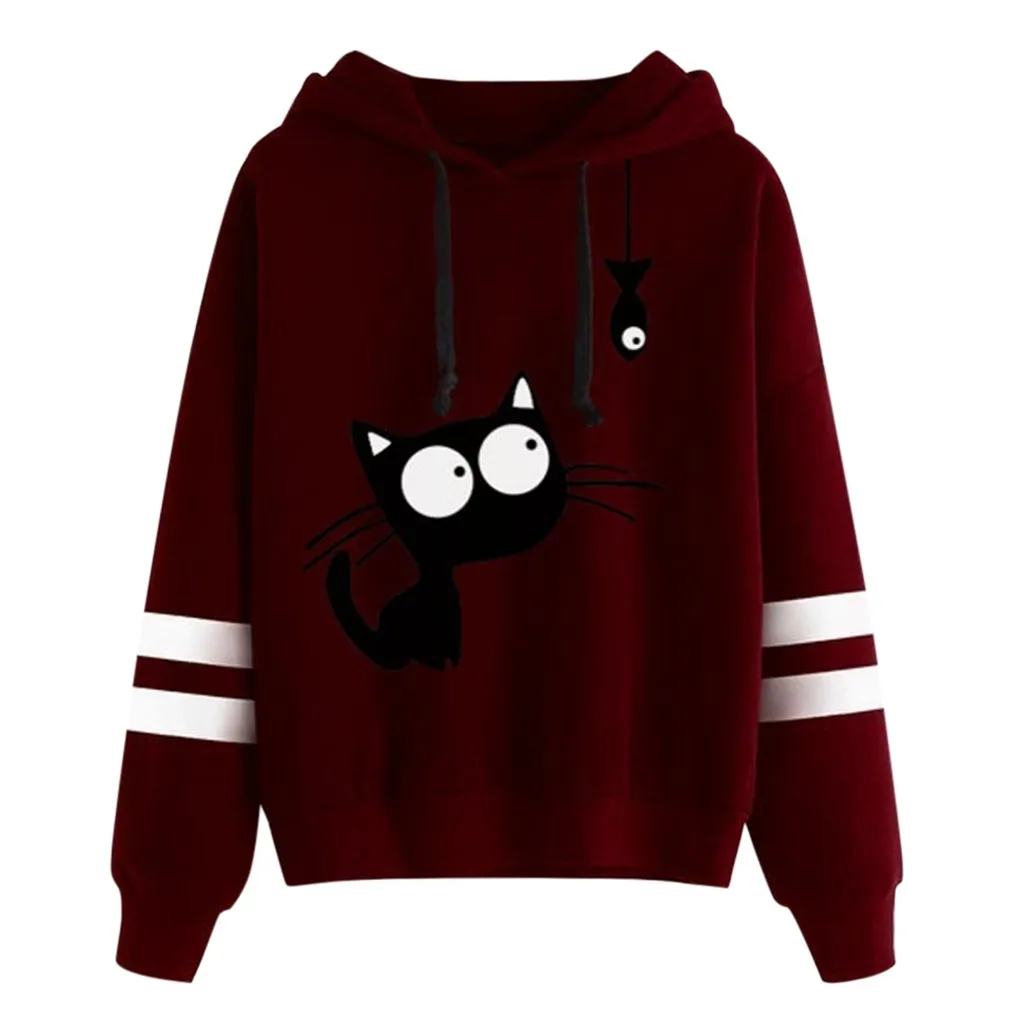 Hoodies Women Autumn 2019 Cartoon Striped Long Sleeve Hooded Harajuku Streetwear Hoodie Hoodies And Sweatshirts Women Pullovers