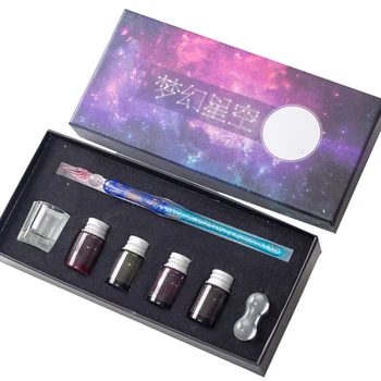 

Innovative Handmade Crystal Glass Dip Pen Calligraphy Fountain Gift Set Ink Pens Writing Office School Supplies Dip Pens KQS8