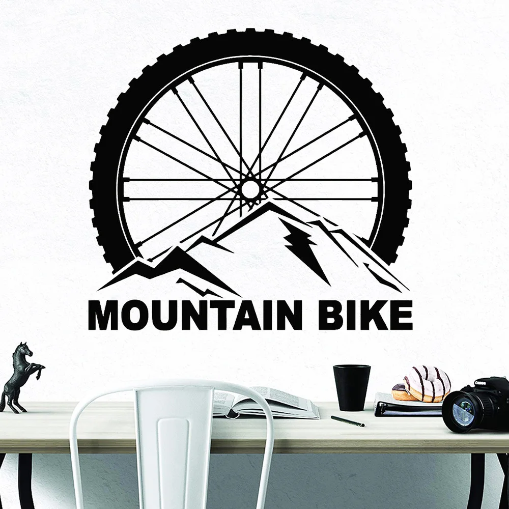 Mountain Bike Wall Decals Extreme Sports Bicycle Wheel Vinyl Selfadhesive Wall Stickers Teen