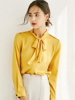 

2020 Autumn New Heavyweight Silk Western Style Shirt Bow Long-Sleeve Blouse Elegant Temperament Ol Women's Top Dropshipping