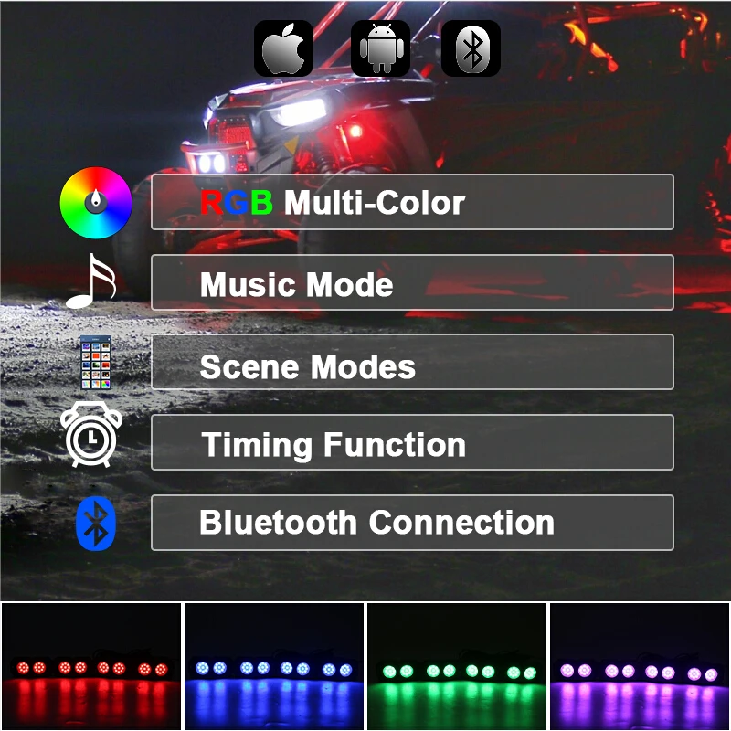 6 Pods RGB Led светильник рок комплект Bluetooth контроль жгут проводов и переключатель