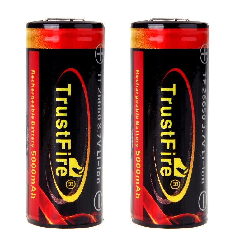 Высокое качество Trustfire 2pcs 26650 3,7 v 5000mAh литий-ионная аккумуляторная батарея с защищенной печатной платой