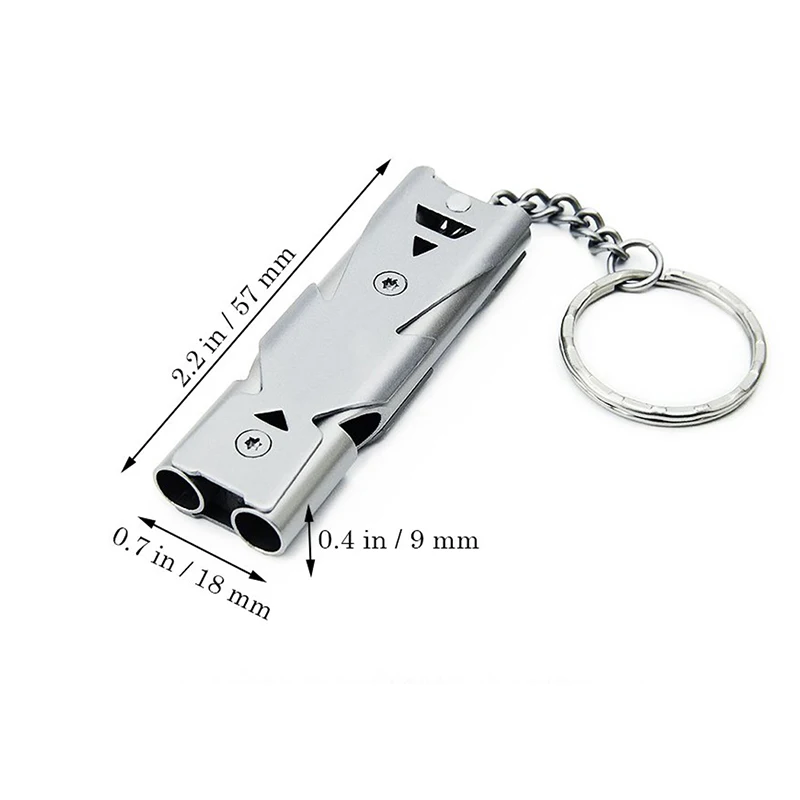 Stainless Steel Whistle Outdoor Camping Survival Whistle Double Tubes High Frequency Emergency Whistle With Keychain For Hiking
