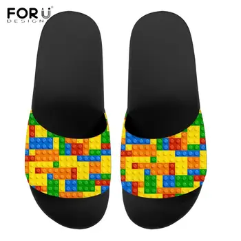 

FORUDESIGNS Autism Awareness Pattern Women Casual Home Slippers Colorful Geometric Lady Summer Flip Flop Beach No-slip Shoes