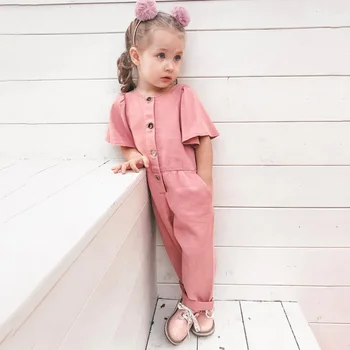

1Pc Cute Spring And Summer New Sweety Style Girls Children Set Short Sleeve Pink Solid Color Jumpsuit Cute Clothes 1-6T