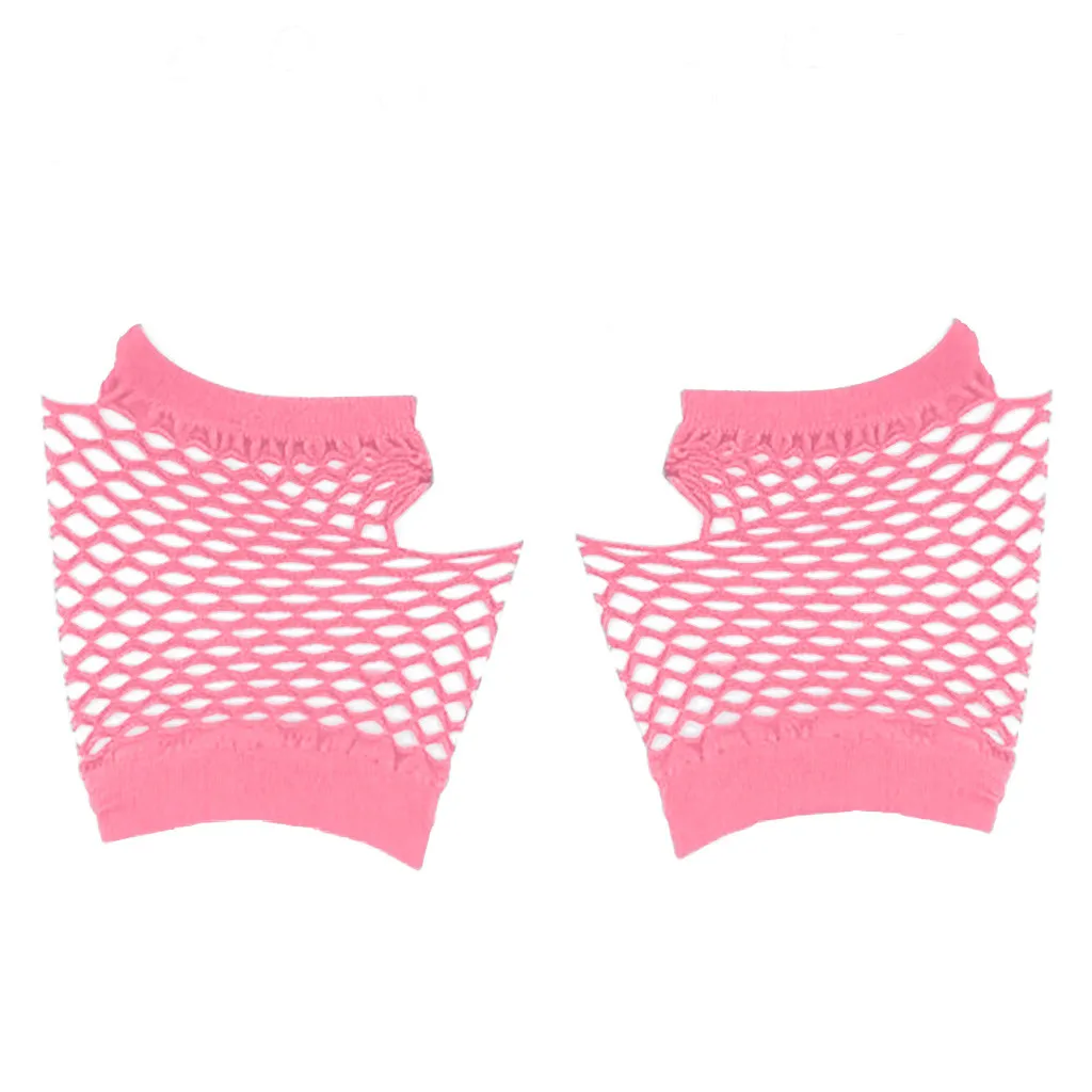 Зимние Перчатки мужские перчатки без пальцев для женщин и девушек, детское короткое Сетчатое в стиле 80х, ажурные cos Перчатки девичник праздничная одежда Перчатки guantes грех dedo#351119 - Цвет: pink