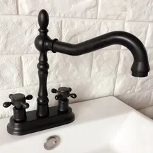 

Black Oil Rubbed Bronze 4" Centerset Bathroom Sink Faucet Swivel Basin Mixer Tap Dual Cross Handles mhg077