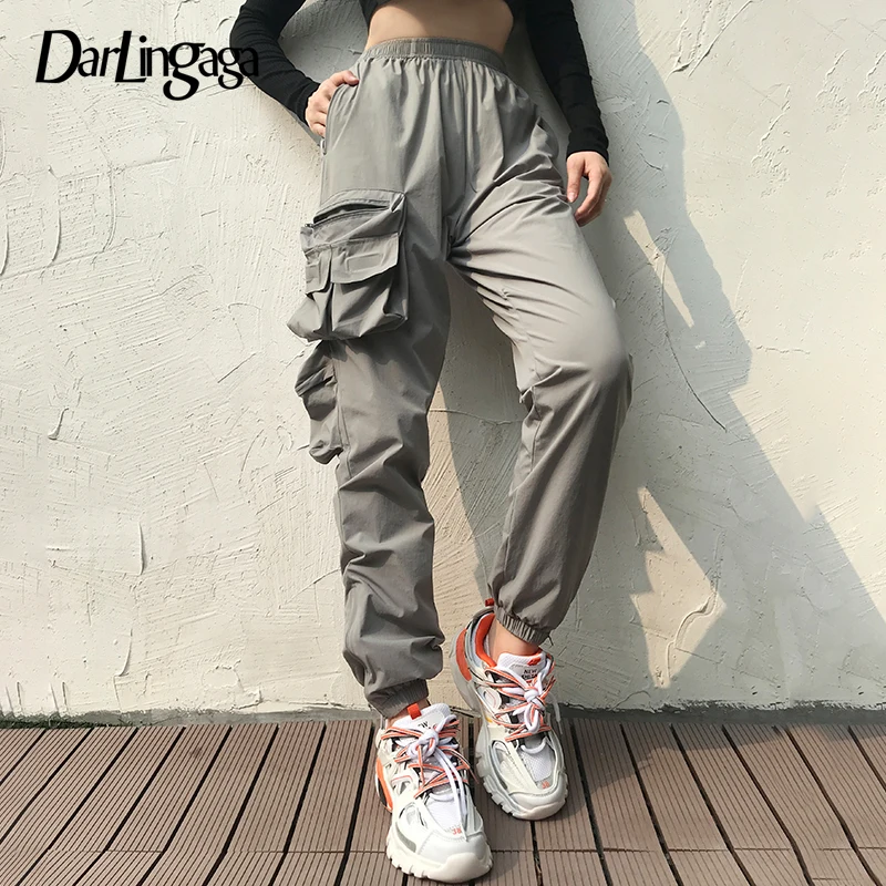 Darlingaga, уличная одежда, карманы, молния, джоггеры, женские штаны, повседневные брюки, хип-хоп, высокая талия, брюки, спортивные, танцевальные, Капри, панталоны