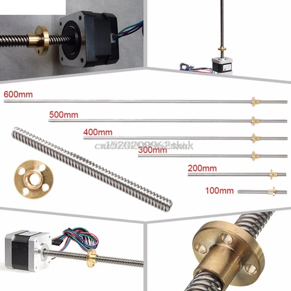 Аксессуары для 3D-принтера 8 мм свинцовый резьбовой стержень 100 мм до 600 мм гайка T8 для шагового двигателя