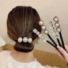 

Pearl Flower Half-meatball Hair Curler Women's Lazy Simple Fluffy Fixed Hair Variable Shape Flower Bud Head Bridal Headdress