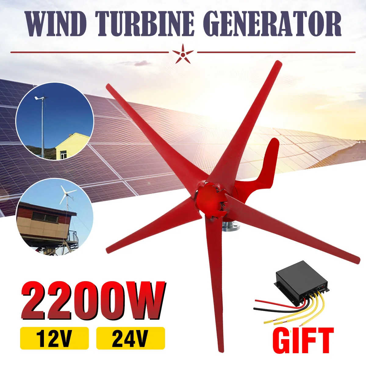 

3000W Wind Power Electricity Generator 12V/24V 5 Wind Blades Horizontal Wind Generator With Controller Wind turbines Blade