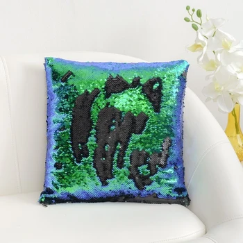 

Decorative pillowcase Chameleon 37 × 37 cm, marine color - glossy black, sequins, polyester 100%