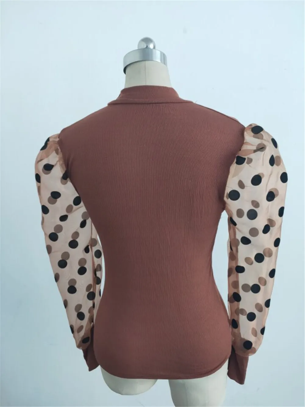 Meihuida Осенняя женская прозрачная сетчатая блуза с длинным рукавом, Облегающая водолазка в горошек, рубашки для офиса, Свитера для девушек