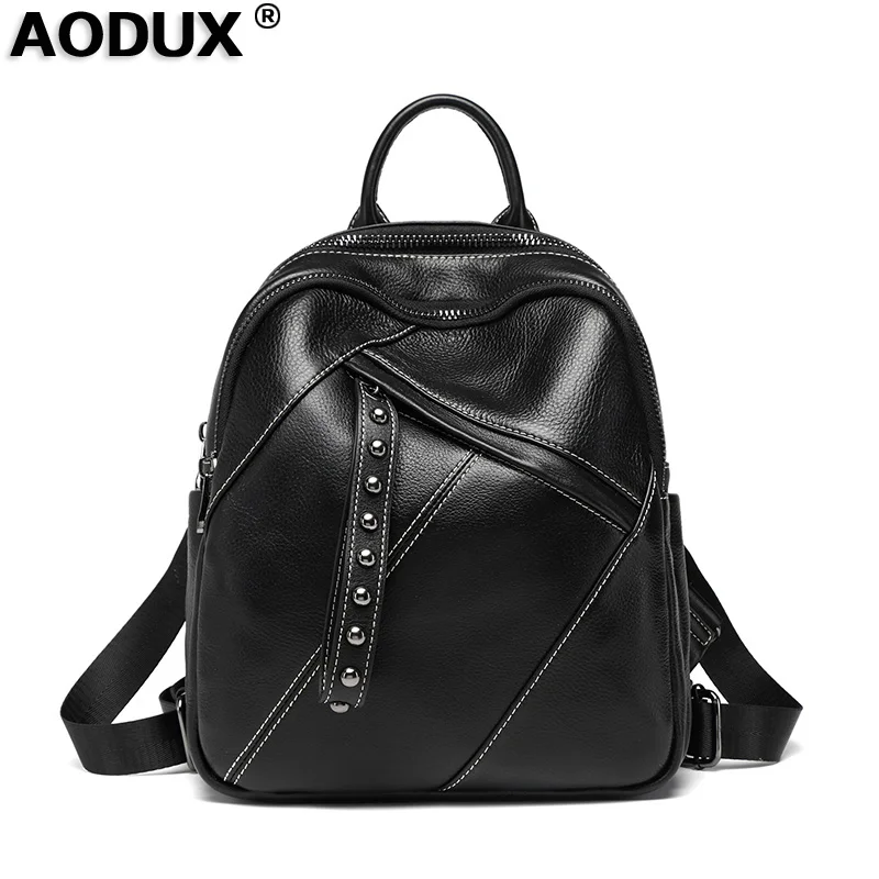 

Aodux 100% Genuine Cow Leather 2019 NEW Arrival Women Designer Backpack Lady Girl Full Grain Cowhide Book Bag Style Backpacks