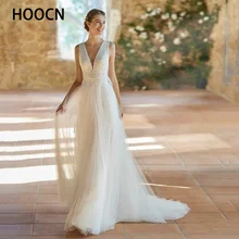

HERBURNL Princess Lace Tulle Boho Wedding Dresses Sexy V-Neck Open Back Bride Gowns Sleeveless Wedding Gown Robes de mariée