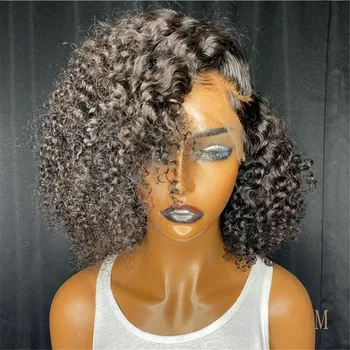 

Pixie Deep Part Lace Front Wigs Remy Human Hair Blunt Cut Short Curly Bob Wig 150 Denisty Closure Preplucked With Babyhair