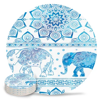

Chic Creative Coaster Africa Indian Elephant Buddhism Coffee Cup Mat Ceramics Coasters Set Desktop Non-slip Pad Table Decoration