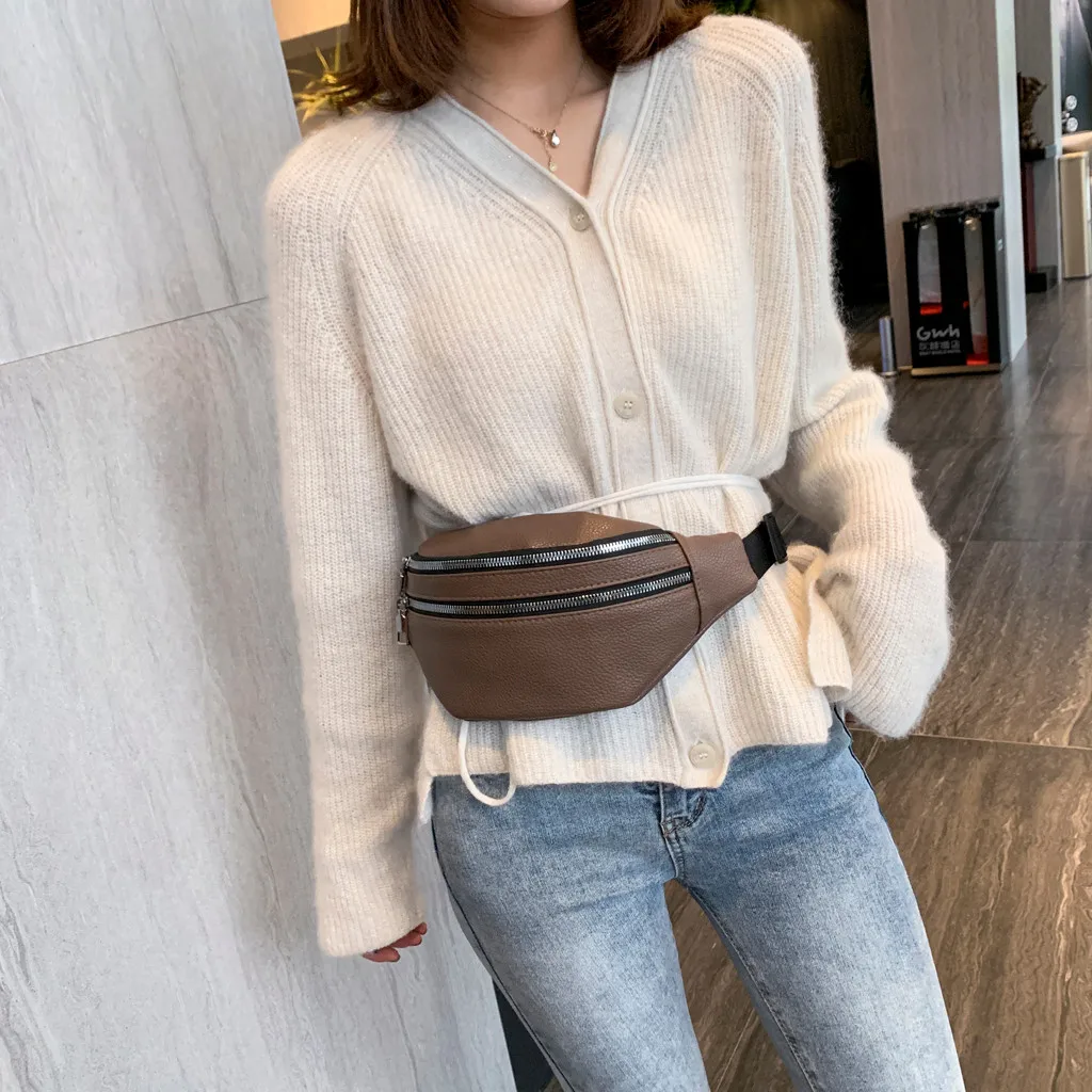 Unisex Double Zipper Leather Chest Bags Messenger Bag Bum Banana Hip Package High Quality Female Purse Chest Bag Wild Purse#GEX