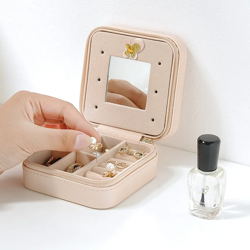 

2 Layers Jewelry Storage Box Holder Jewelry Organizer with Makeup Mirror For Earrings Rubber Band Bracelet Small Items Organizer