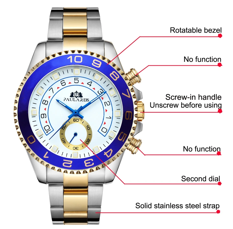 Bracelet mécanique à remontage automatique en acier inoxydable, décontracté, jaune, or, argent, bleu, lunette pour hommes d'affaires_voghion.com