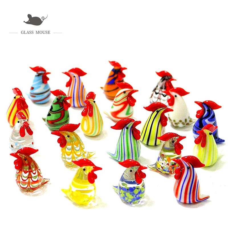 

Mini Figurine Handmade Glass Chicken Craft Ornament Colorful Fresh Style Cute Animal Rooster Easter Holiday Party Gifts For Kids