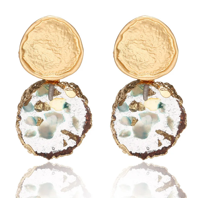 

2019 Brincos Popular New Euro-american Personality Rock-like Colored Shell Irregular Circular Dropping Earrings And Ear Nails