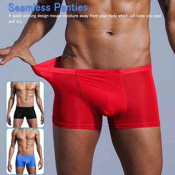 

Very thin men's underwear nylon ice silk boxers double bagged high-stretch boxers