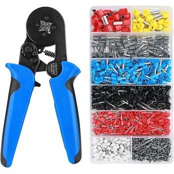 

Ferrule Crimping Tool Kit, Professional AWG23-7 Self-Adjustable Ratchet Ferrule Crimper Plier Set With 1200 Pcs Wire Terminal Co