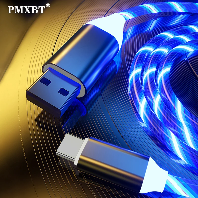 Светодиодный светящийся кабель для зарядки телефона Micro USB Type C Xiaomi 10 Samsung Galaxy S10