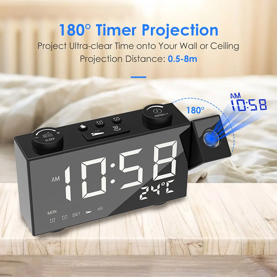 Projection Clock Digital Clock 6 LED Ceiling Clock Desk Bedroom Clock