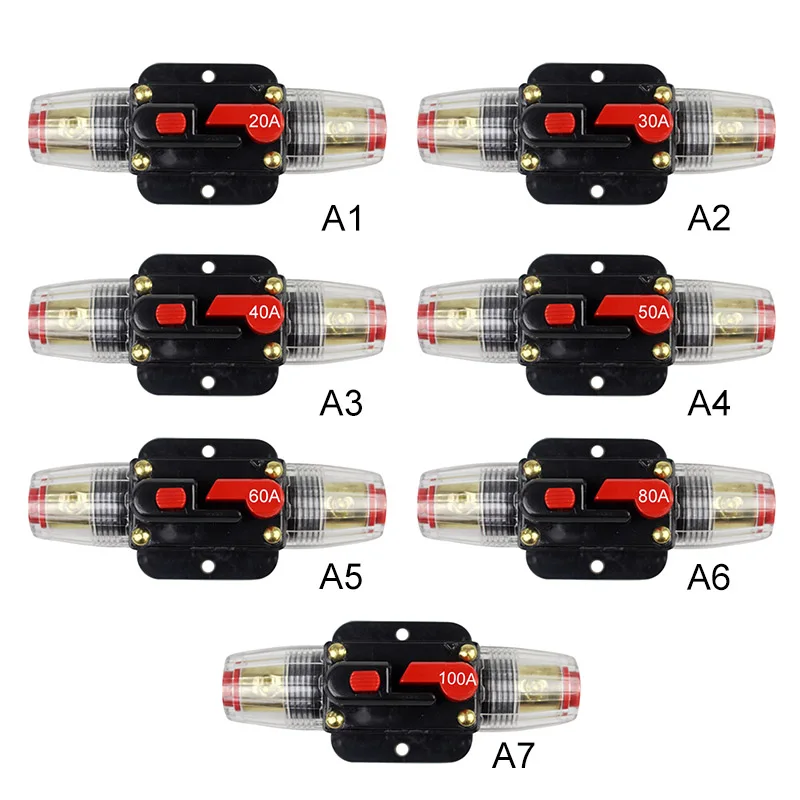 20A 30A 40A 50A 60A 80A 100A 150A Circuit Breaker 12V 24V DC Car Truck Audio Resettable Fuse Circuit Breaker