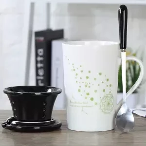 Креативная керамическая чашка большая емкость чашка для воды кружка пара простая чашка для молока с крышкой с ложкой офисная чашка одна чашка кофейные кружки - Цвет: 400ML set