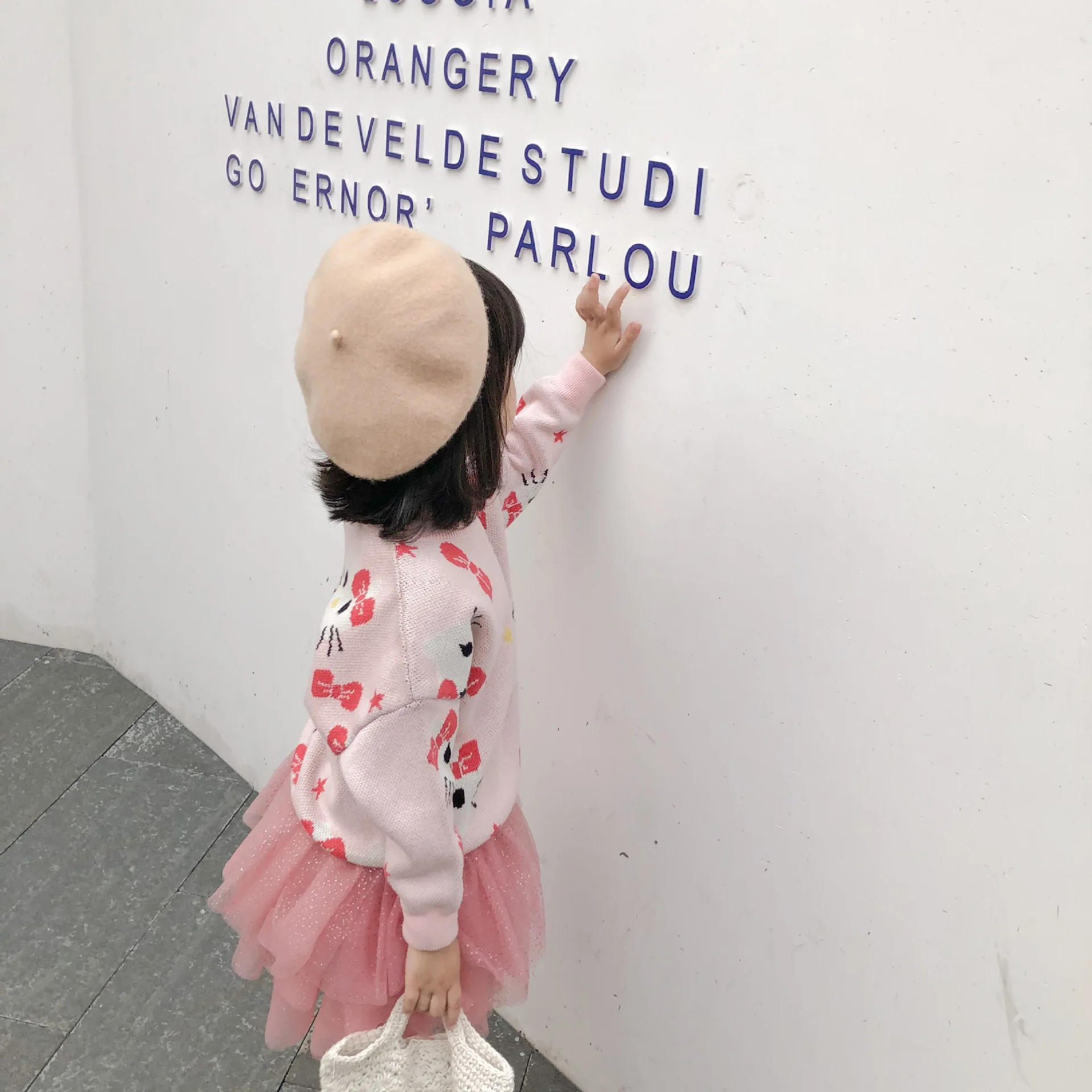 Tonytaobaby/осенне-зимний свитер для девочек; милый розовый вязаный свитер из чистого хлопка с круглым вырезом и рисунком кота; свитера для девочек