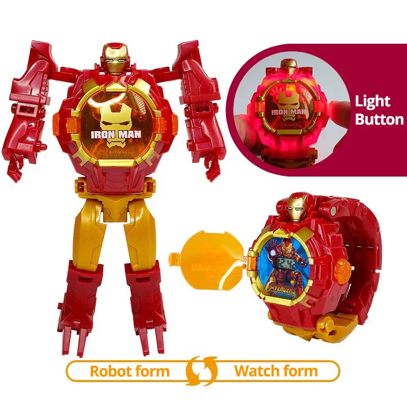 Light Digital Children Watches Boys Cartoon Robot Transformation Wristwatch Toy Mecha Robot Electronic Clock 2