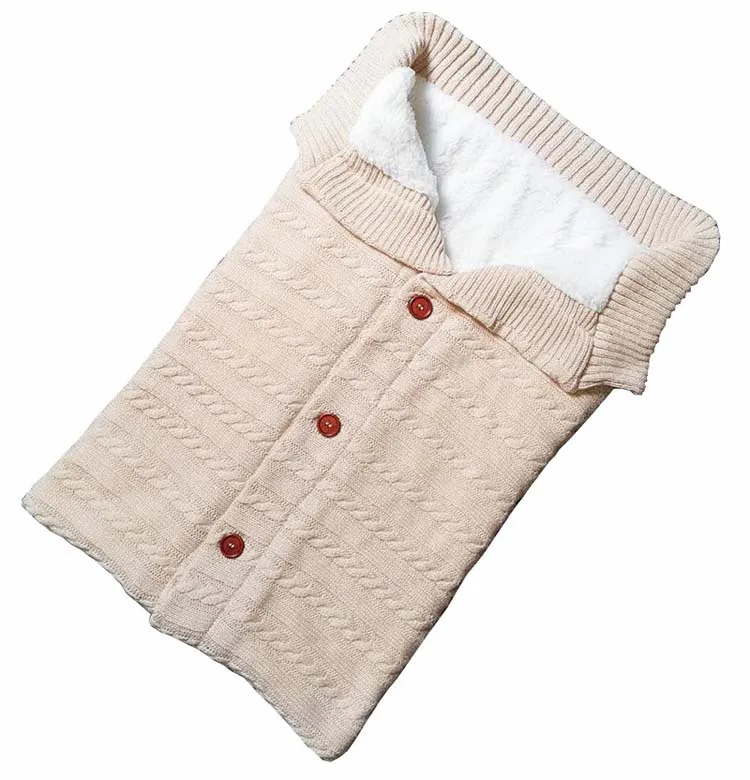 Детский вязаный теплый спальный мешок для пеленания, одеяло с пуговицами, флисовое плотное осенне-зимнее теплое одеяло для коляски, 68*40 см