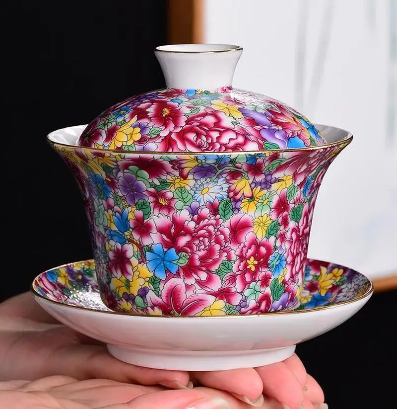 240ml Jingdezhen Porcelain Gaiwan Hand Painted Flowers Enamel Teapot Office Kung Fu Tea Set Master Bowls Drinkware Teaware | Дом и сад