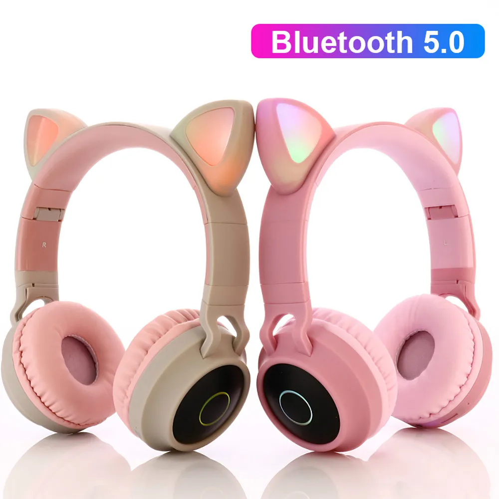 Cat Ear Bluetooth 5 0 Headphones LED Noise Cancelling Girls Kids Cute Headset Support TF Card Jack 3 5mm Mic Wireless Headphones