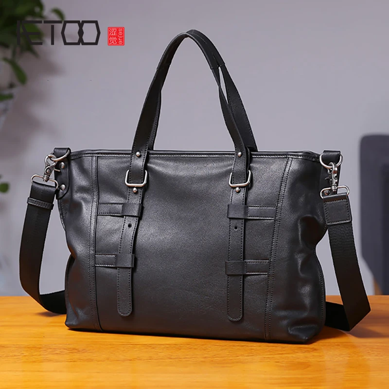 

BJYL Handbag male Leather tide large capacity single shoulder oblique cross Baotou layer cowhide men's computer Briefcase