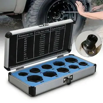 

10PCS Damaged Bolts Nuts Screws Remover Extractor Removal Tools Set Threading Tool Kit Stripped Socket Wrench Tool Kit 9-19mm