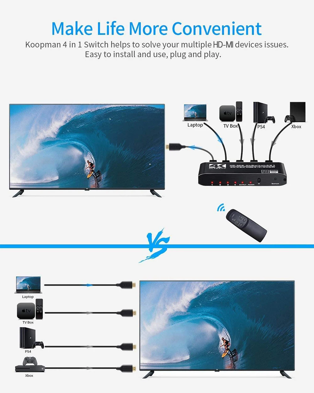 2.0 switcher seletor com controle remoto ir,