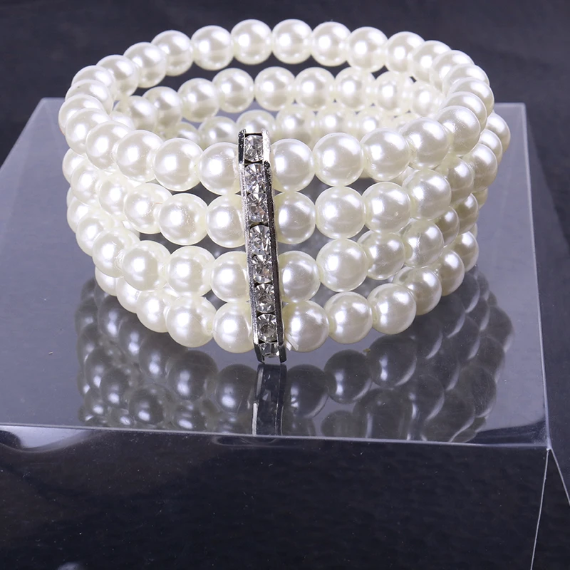 Модный популярный хрусталь имитация жемчуга браслет для женщин многослойные преувеличенные широкие браслеты ювелирные изделия - Окраска металла: 1