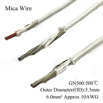 

10AWG 6 Square Mica Wire Glass Fiber Braid Tape GN500 Copper High Temperature Wire Mica Wrap Cable Fire Heat Resistant 6mm2 6mm